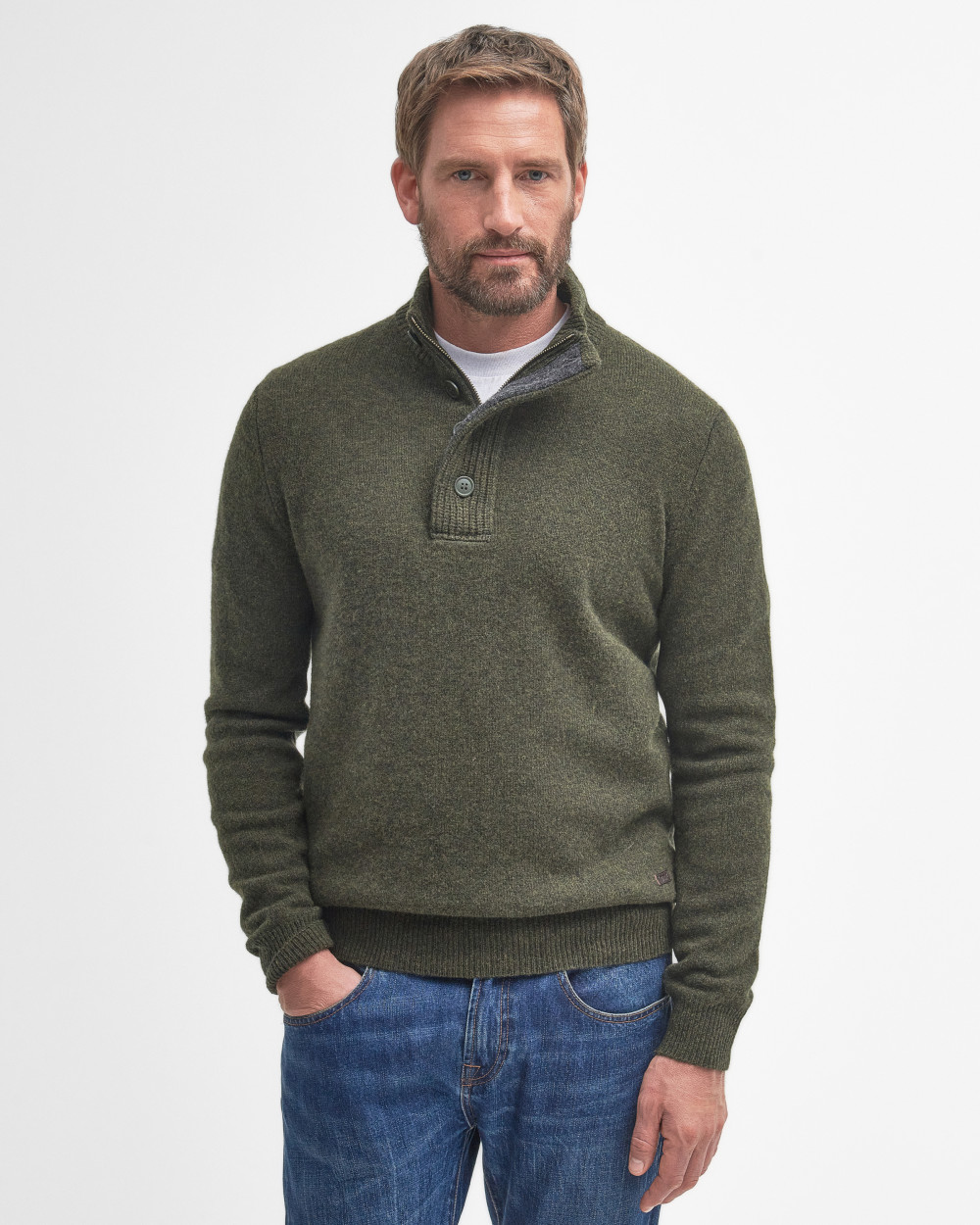 Barbour Essential Patch Half Zip Knitted Jumper Πουλοβερ Πράσινο