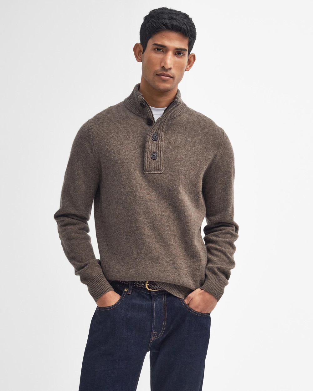 Barbour Essential Patch Half Zip Knitted Jumper Πουλοβερ Γκρι
