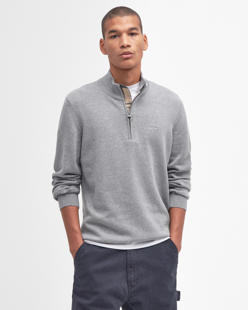 Barbour Cotton Half Zip Knitted Jumper Πουλοβερ Γκρι