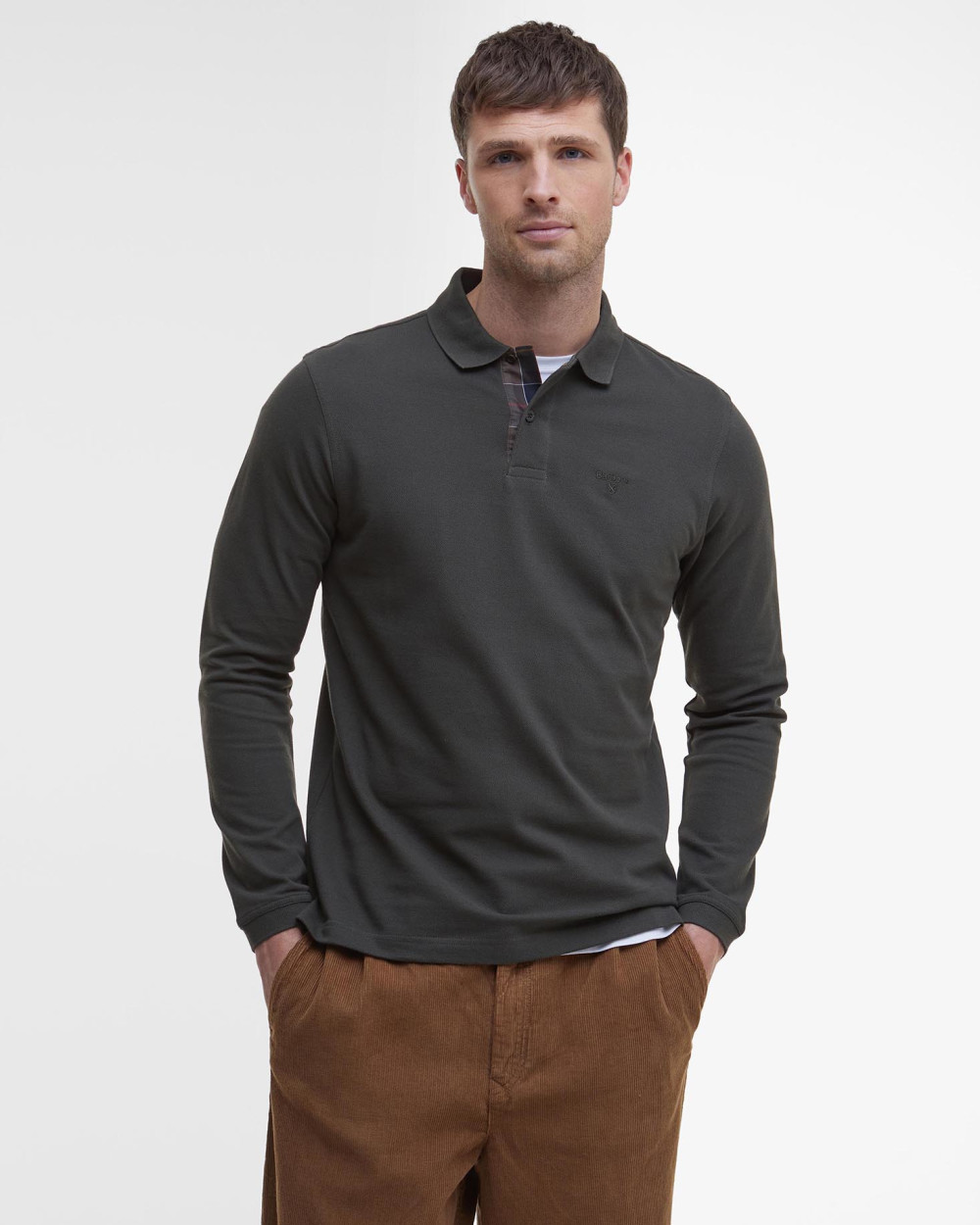 Barbour Essential L/s Tartan Pique Polo Shirt Μπλουζα Πράσινη