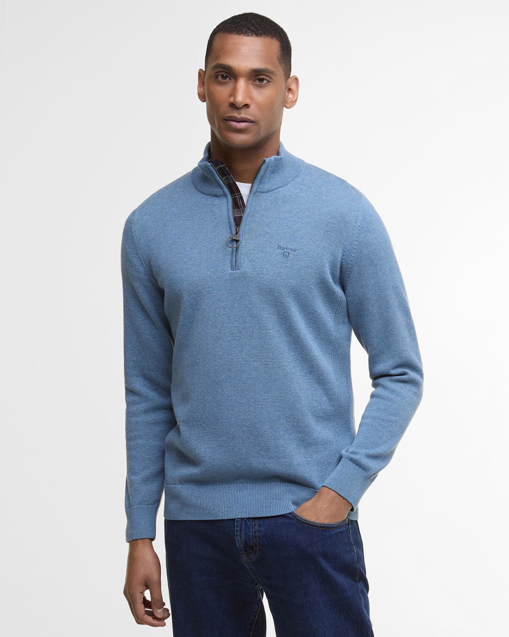 Barbour Cotton Half Zip Knitted Jumper Πουλοβερ Μπλε