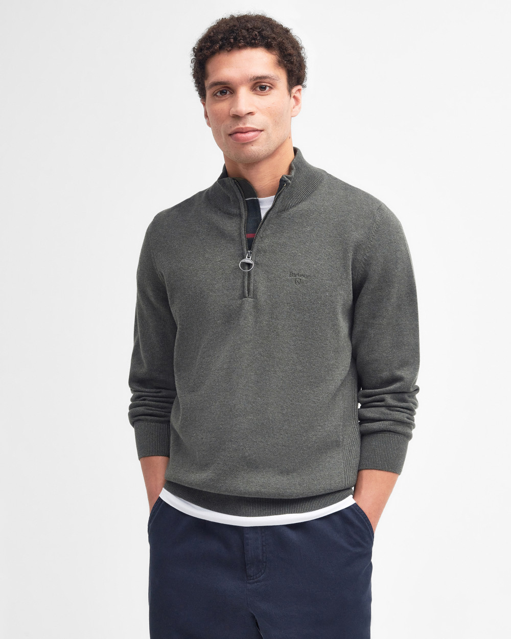 Barbour Cotton Half Zip Knitted Jumper Πουλοβερ Λαδί