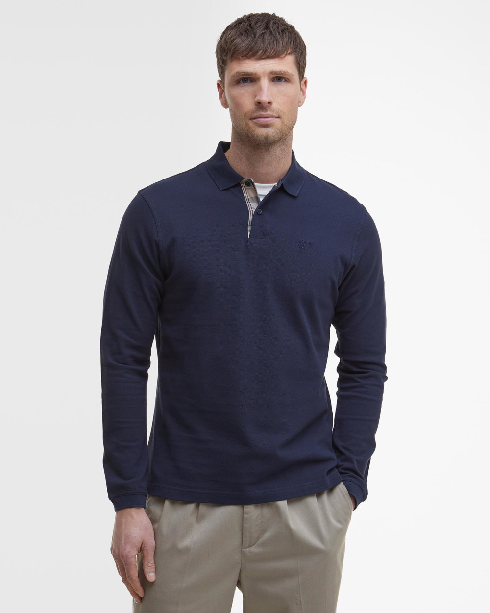 Barbour Essential L/s Tartan Pique Polo Shirt Μπλουζα Σκούρο Μπλε