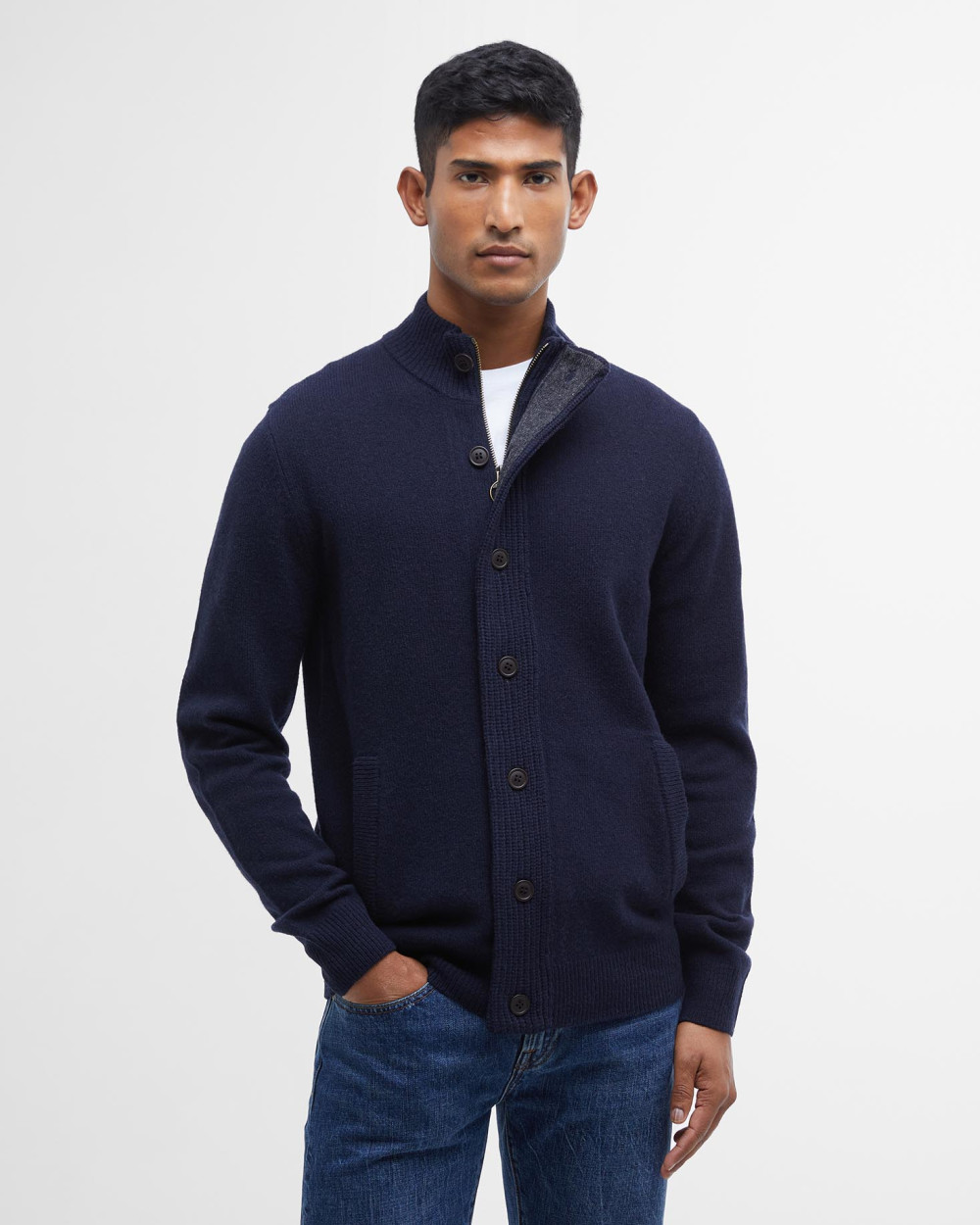 Barbour Essential Patch Zip Through Knitted Jumper Ζακετα Σκούρο Μπλε