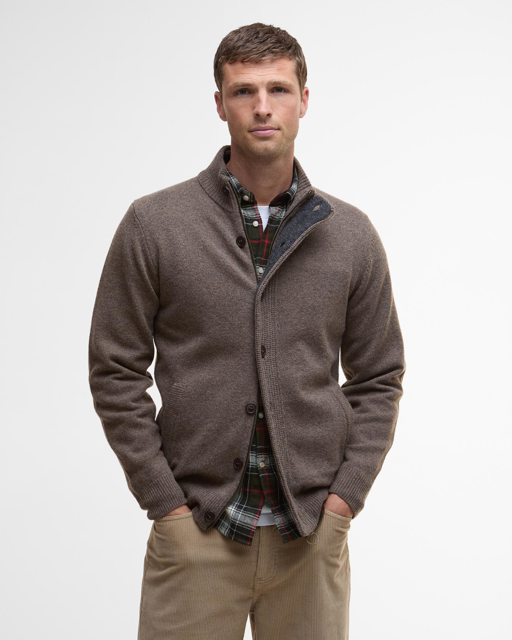 Barbour Essential Patch Zip Through Knitted Jumper Ζακετα Γκρι