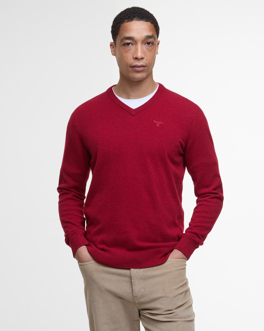 Barbour Essential Lambswool V Neck Sweater Πουλοβερ Κόκκινο