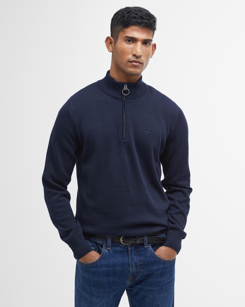 Barbour Cotton Half Zip Knitted Jumper Πουλοβερ Σκούρο Μπλε
