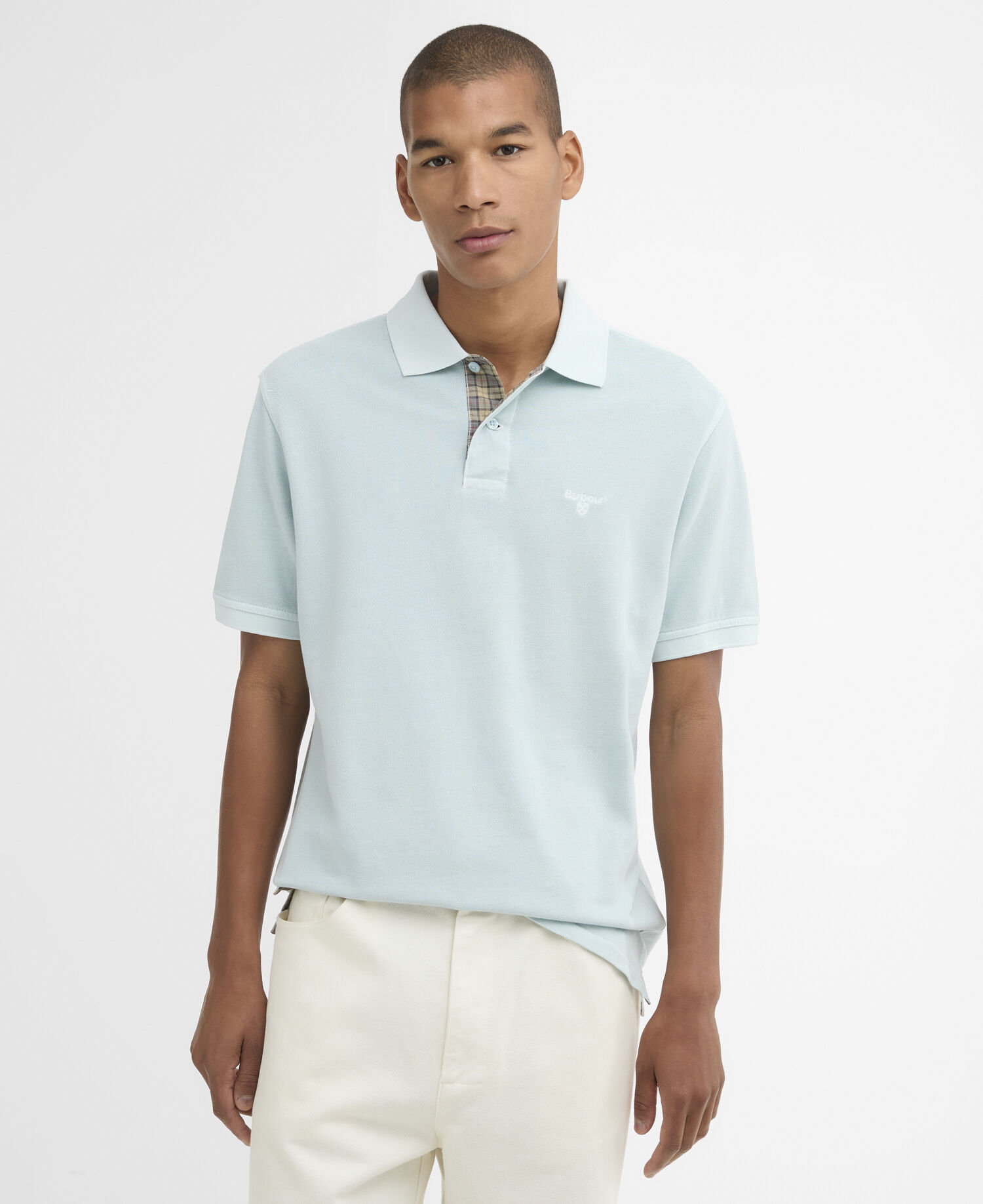 Barbour Washed Tartan Tailored Fit Pique Polo Μπλουζα Μπλε