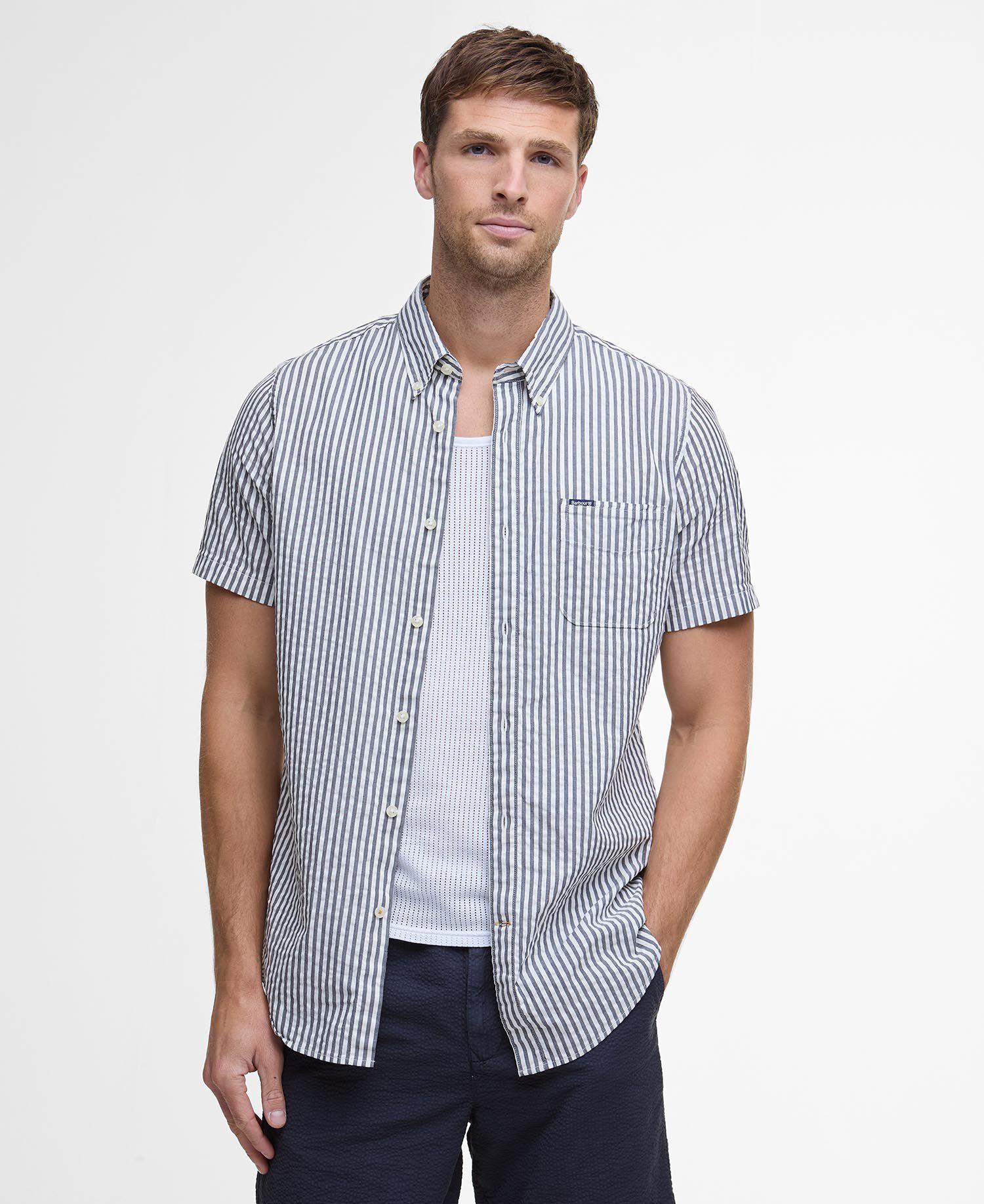 Barbour Cresswell Seersucker Summer Fit Shirt Πουκαμισο Σκούρο Μπλε