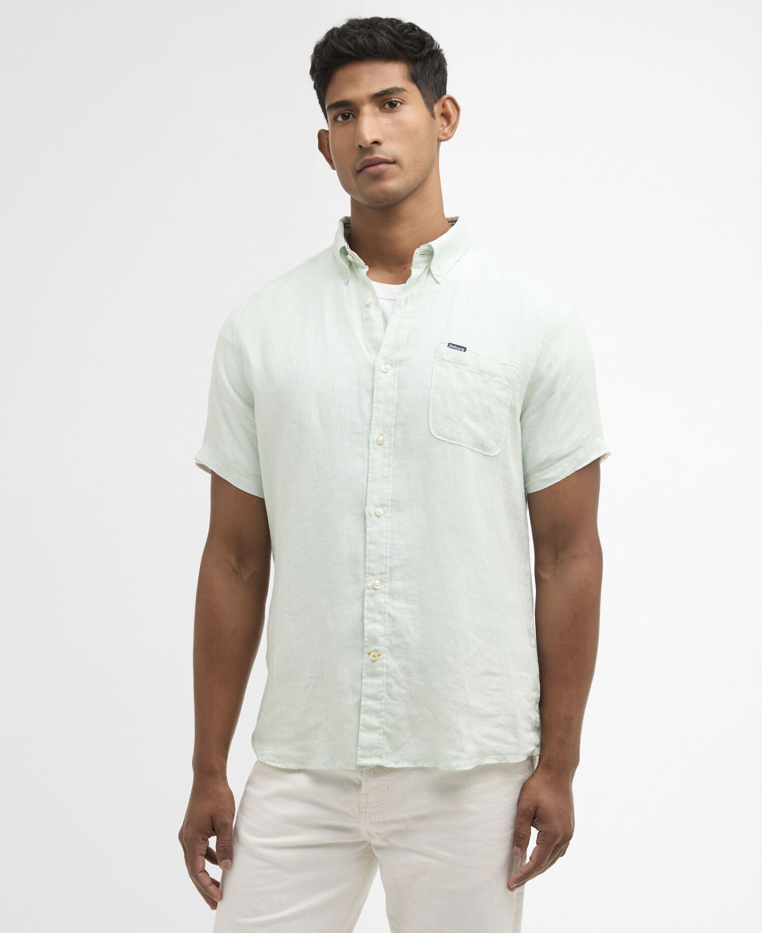 Barbour Linton Linen S/s Tailored Shirt Πουκαμισο Μπλε