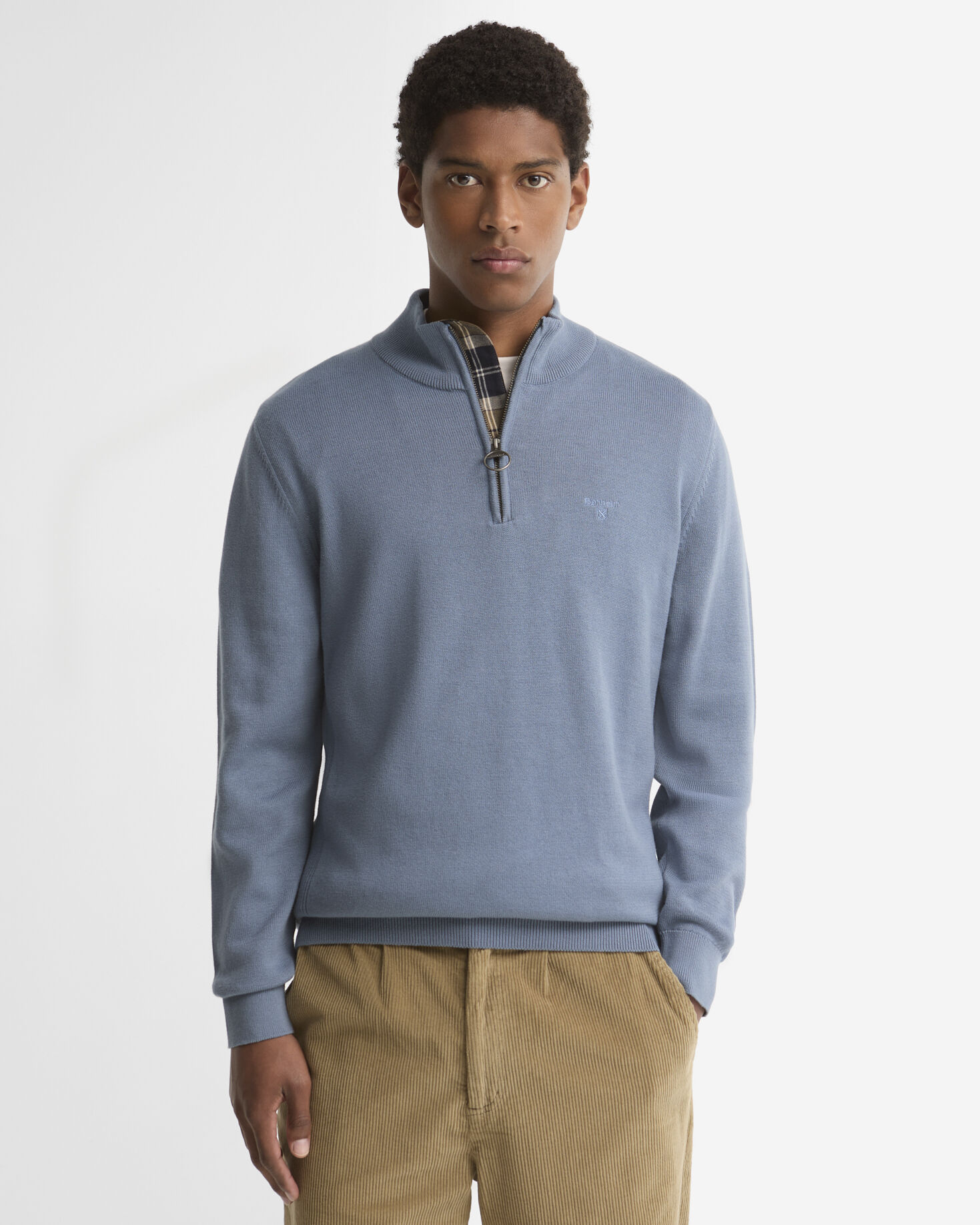 Barbour Cotton Half Zip Knitted Jumper Πουλοβερ Μπλε