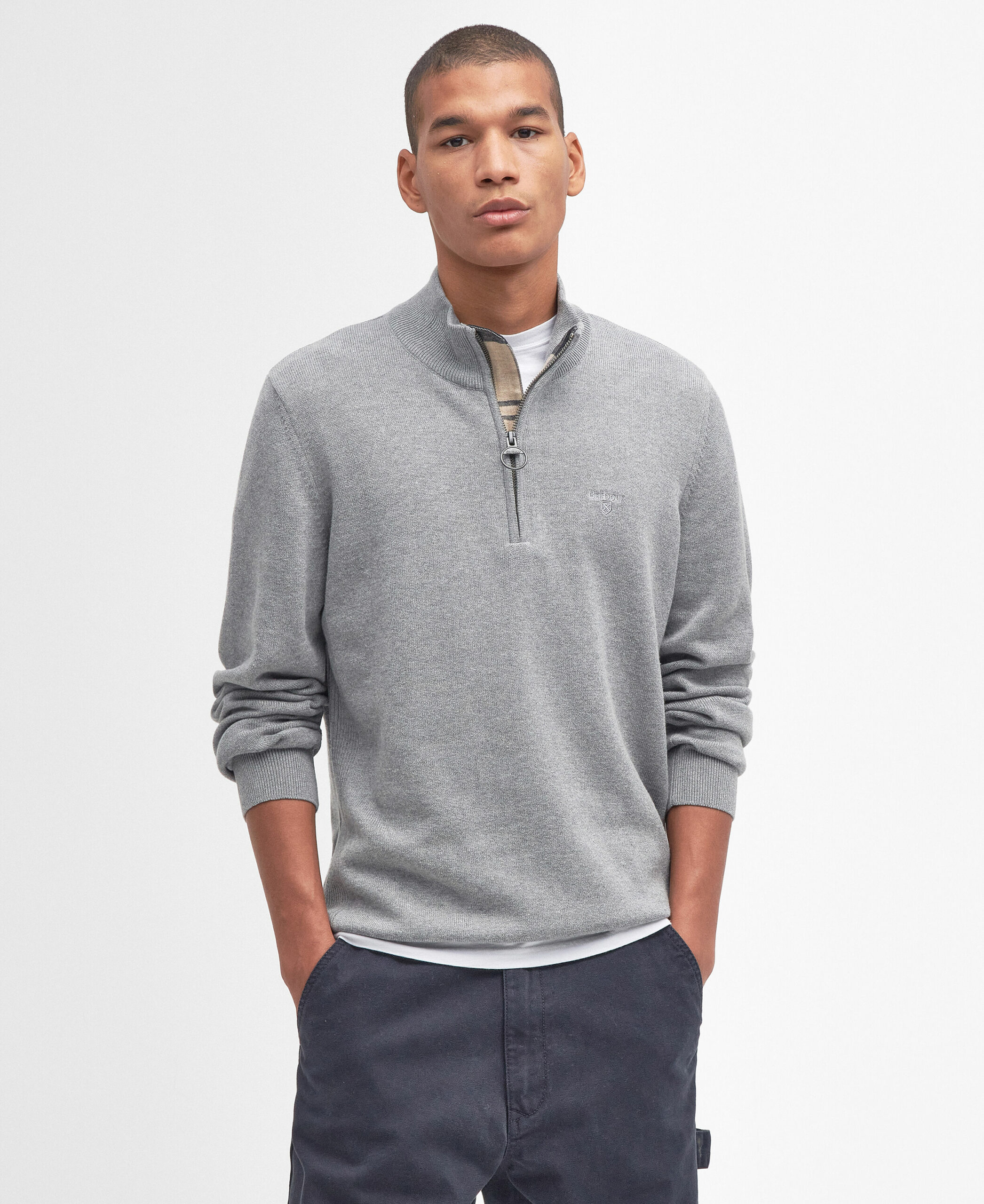 Barbour Cotton Half Zip Knitted Jumper Πουλοβερ Γκρι