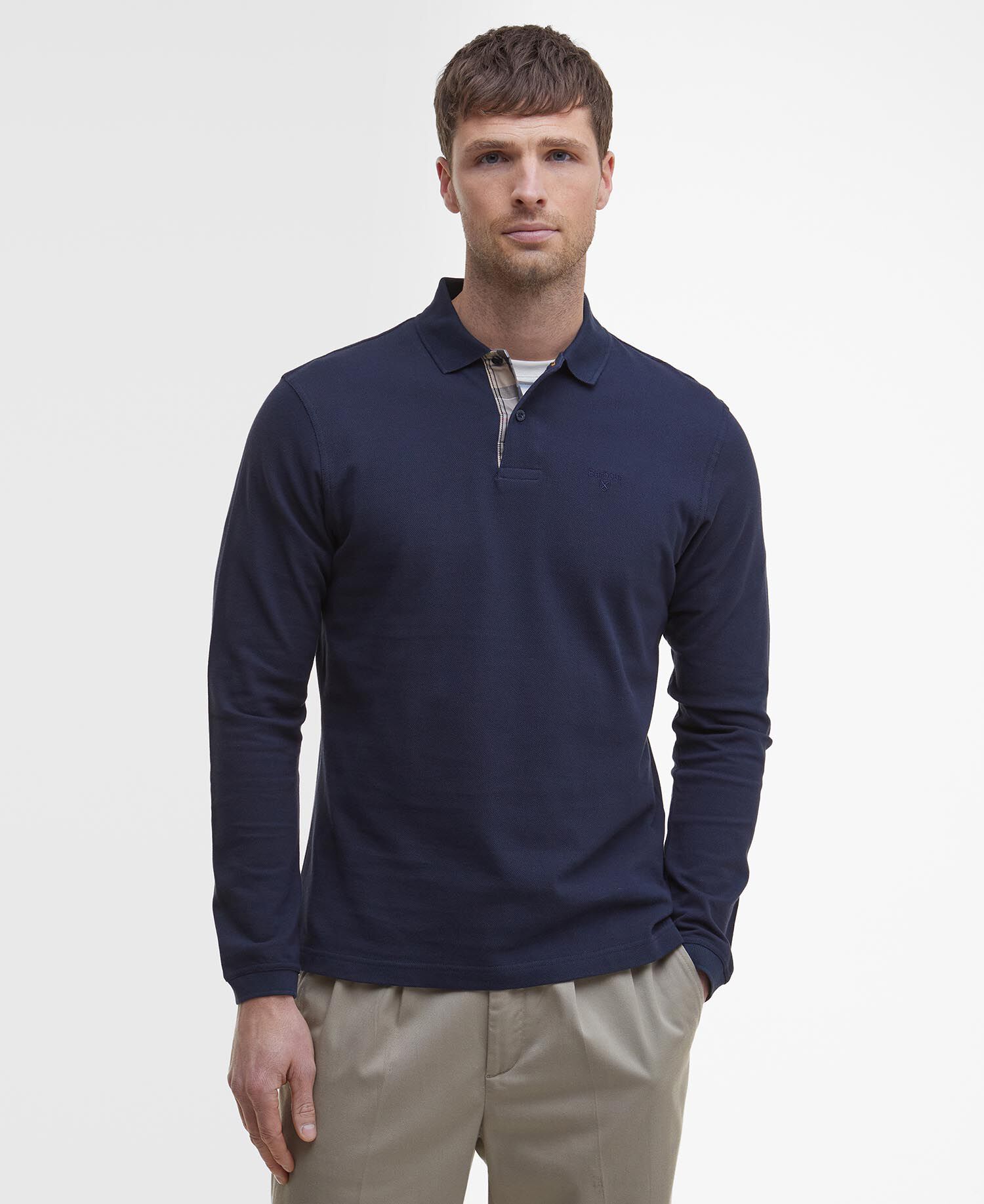 Barbour Essential L/s Tartan Pique Polo Shirt Μπλουζα Σκούρο Μπλε