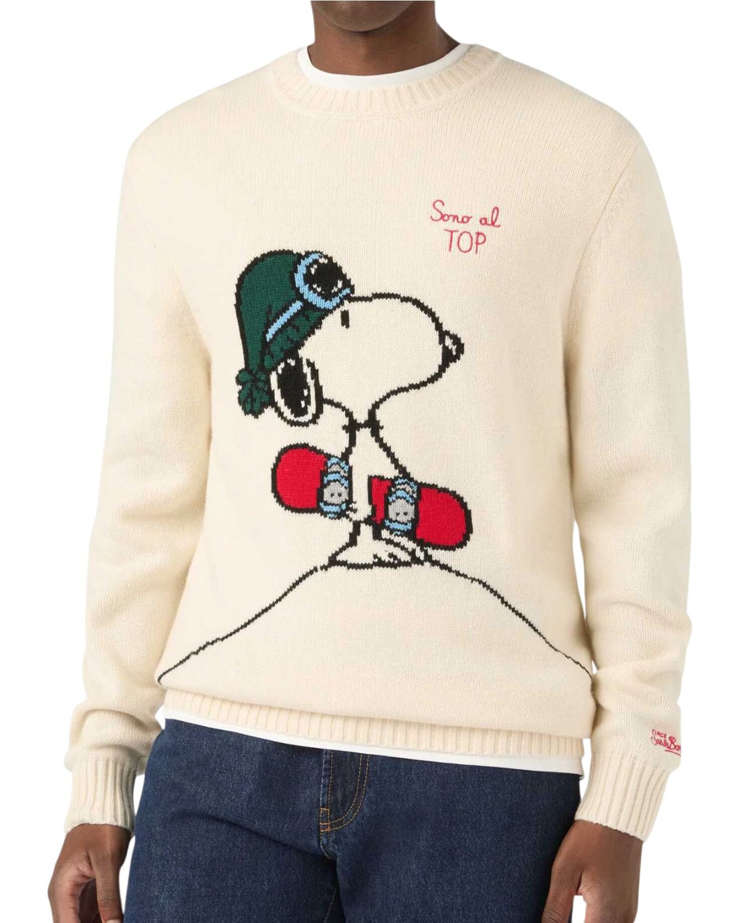 BOMBARDINO LIGHT-CREWNECK SWEATER-SNOOPY SNOW BOARDER 10 EMB